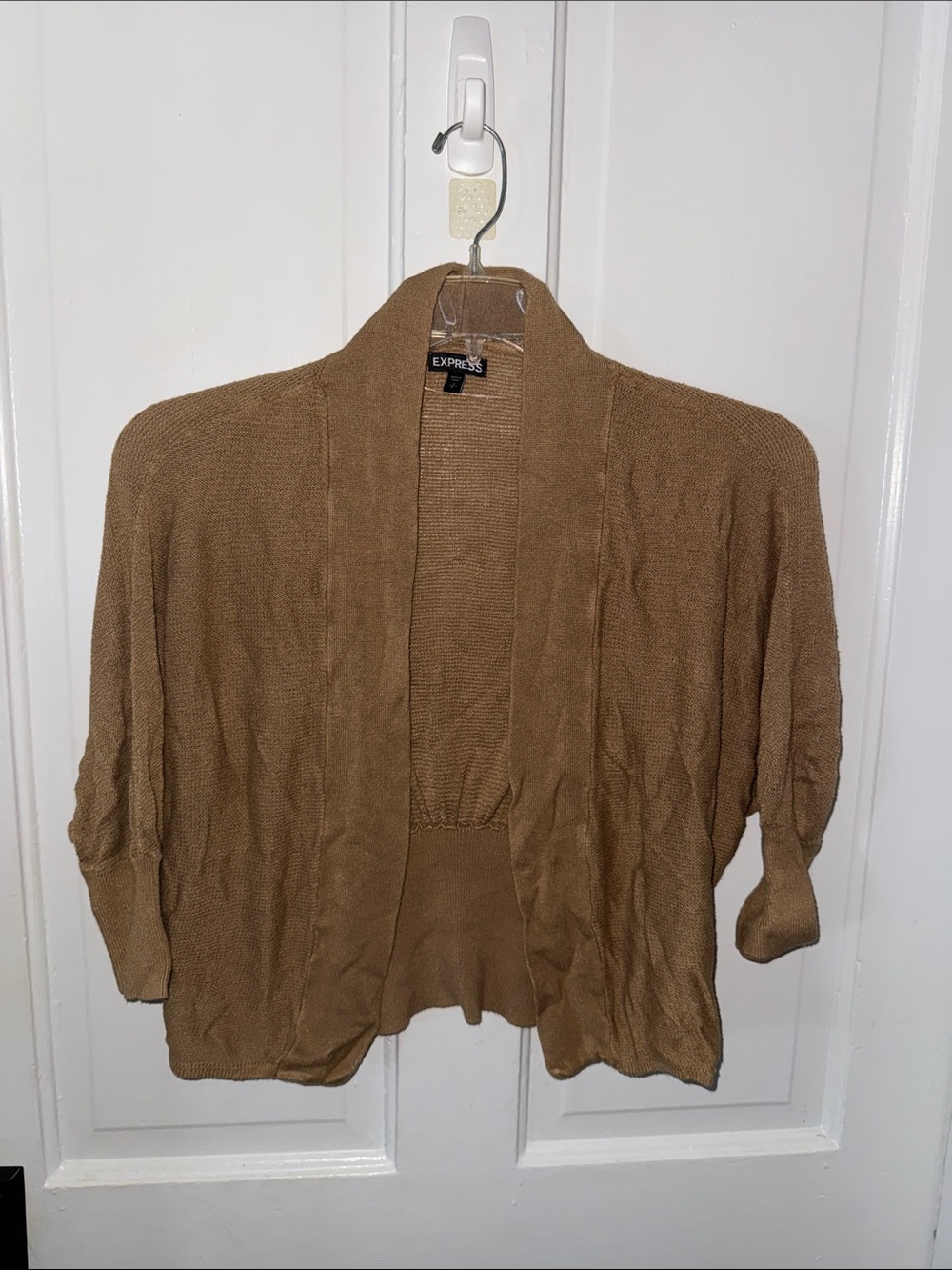 Express Tan Open-Front Draped Cardigan